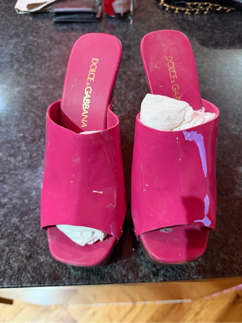 Dolce & Gabbana Hot Pink Patent Open-Toe Slide Sandals